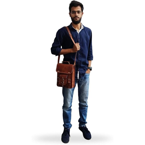 Top Grain Goat Leather vintage satchel - messenger bag - shoulder bag cross body - Picture 5 of 6